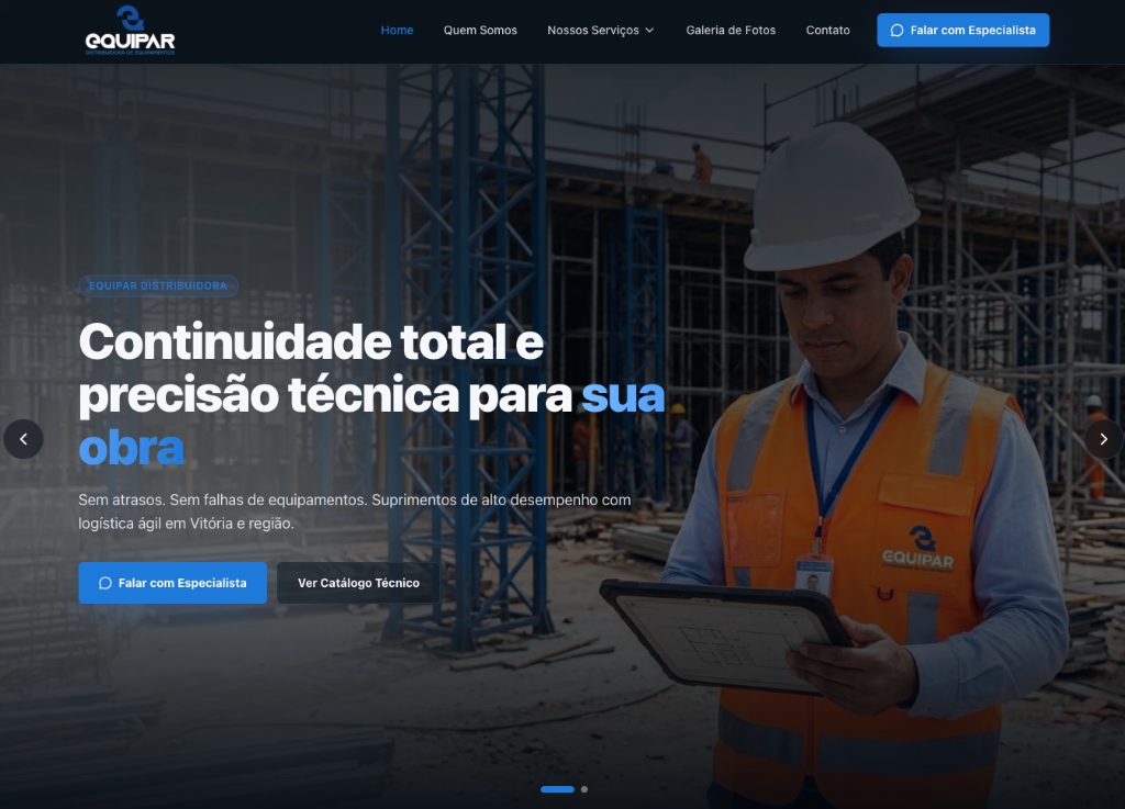 Prévia do site Equipar Distribuidora